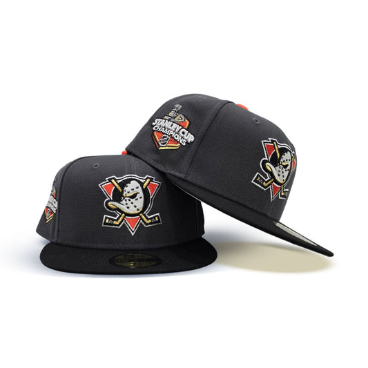 Dark Gray Anaheim Mighty Ducks Black Visor Gray Bottom 2007 Stanley Cup Champions Side Patch New Era 59Fifty Fitted