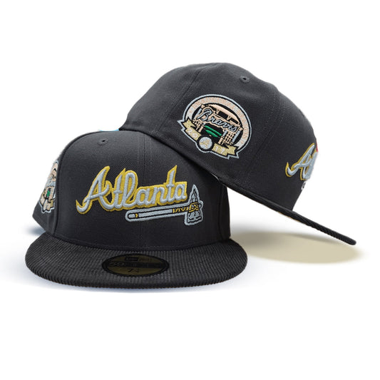 Dark Gray Atlanta Braves Black Corduroy Visor Peach Bottom 2017 Inaugural Season Side Patch New Era 59Fifty Fitted
