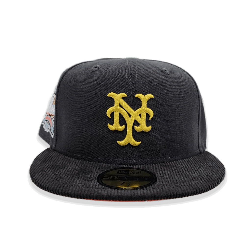 Dark Gray New York Mets Black corduroy Visor Orange Bottom 40th Anniversary Side Patch New Era 59Fifty Fitted