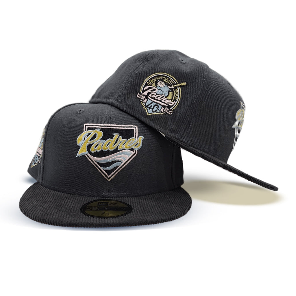 Dark Gray San Diego Padres Black corduroy Visor Pink Bottom 40th Anniversary Side Patch New Era 59Fifty Fitted