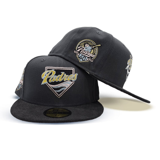 Dark Gray San Diego Padres Black corduroy Visor Pink Bottom 40th Anniversary Side Patch New Era 59Fifty Fitted