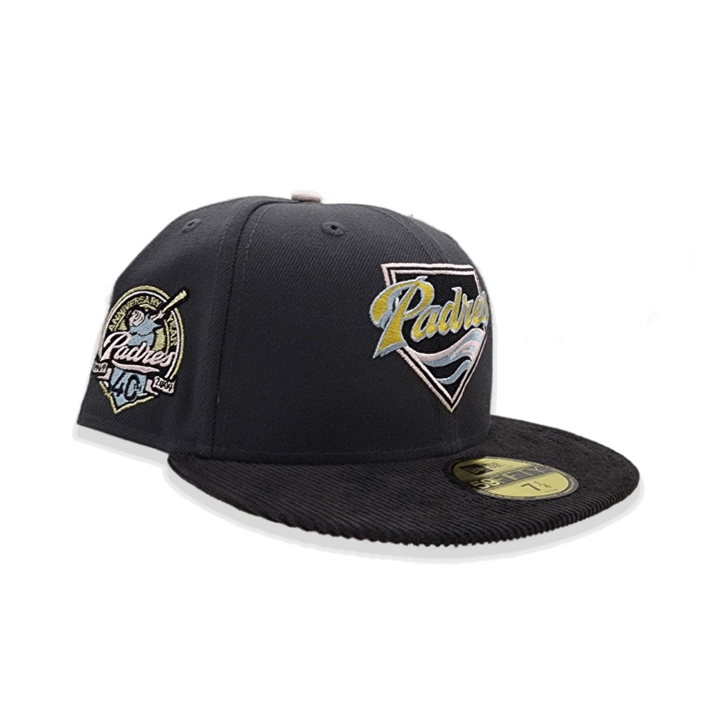 Dark Gray San Diego Padres Black corduroy Visor Pink Bottom 40th Anniversary Side Patch New Era 59Fifty Fitted