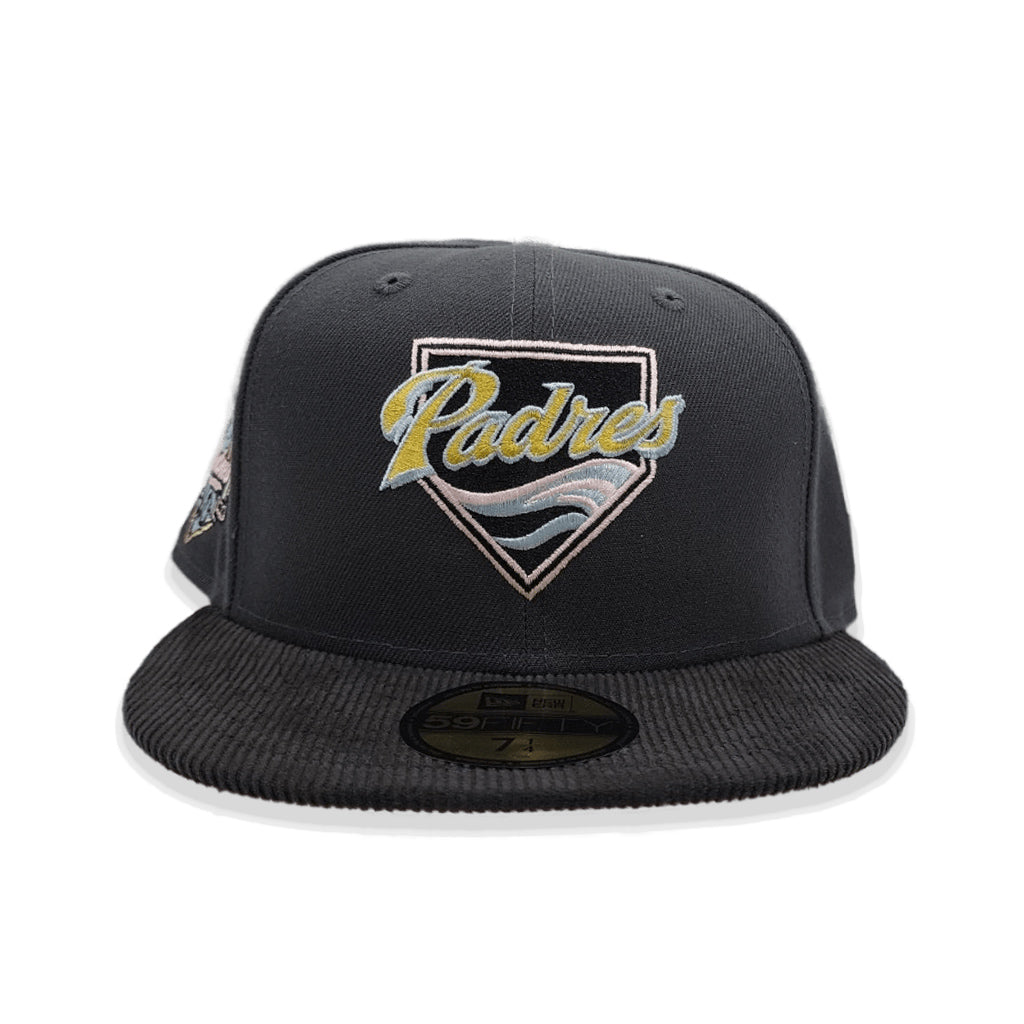 Dark Gray San Diego Padres Black corduroy Visor Pink Bottom 40th Anniversary Side Patch New Era 59Fifty Fitted