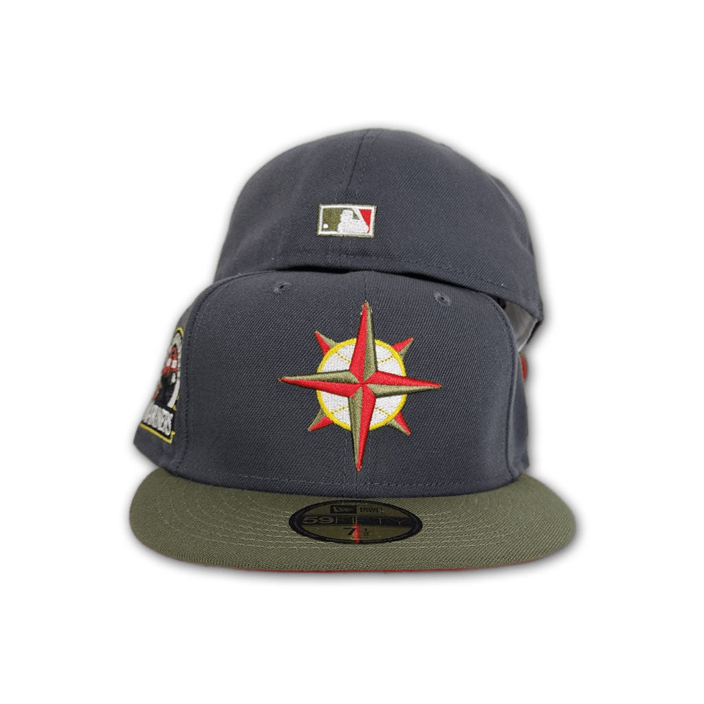 Dark Gray Seattle Mariners Olive Green Visor Red Bottom 30th Anniversary Side Patch New Era 59Fifty Fitted