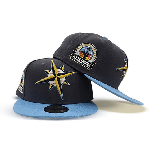 Dark Gray Seattle Mariners Sky Blue Visor Vegas Gold Bottom 30th Anniversary Side Patch New Era 59Fifty Fitted