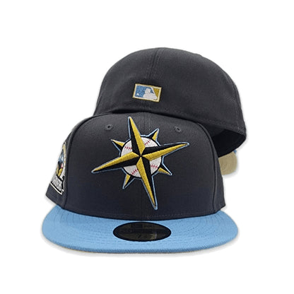 Dark Gray Seattle Mariners Sky Blue Visor Vegas Gold Bottom 30th Anniversary Side Patch New Era 59Fifty Fitted