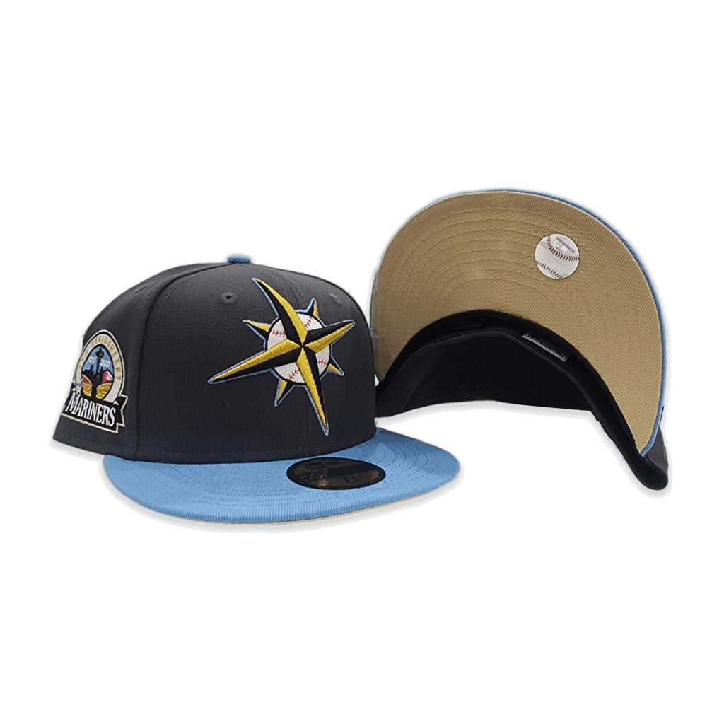 Dark Gray Seattle Mariners Sky Blue Visor Vegas Gold Bottom 30th Anniversary Side Patch New Era 59Fifty Fitted