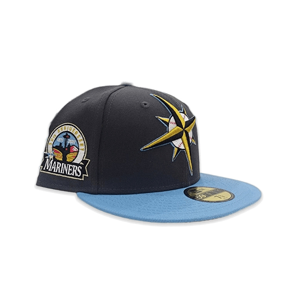 Dark Gray Seattle Mariners Sky Blue Visor Vegas Gold Bottom 30th Anniversary Side Patch New Era 59Fifty Fitted