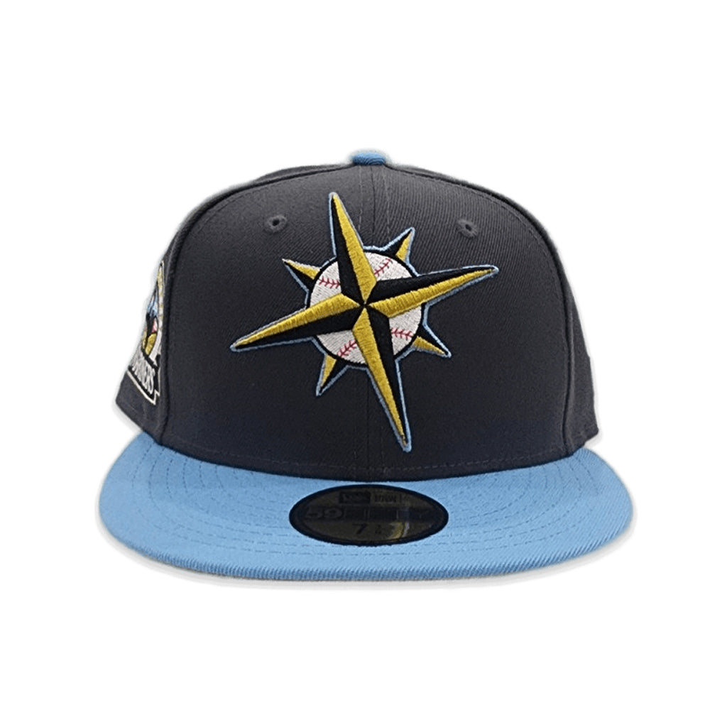 Dark Gray Seattle Mariners Sky Blue Visor Vegas Gold Bottom 30th Anniversary Side Patch New Era 59Fifty Fitted