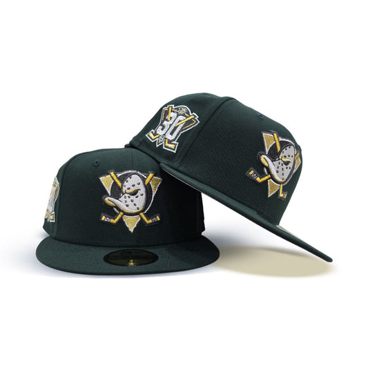Dark Green Anaheim Mighty Ducks Gray Bottom 30th Anniversary Side Patch New Era 59Fifty Fitted