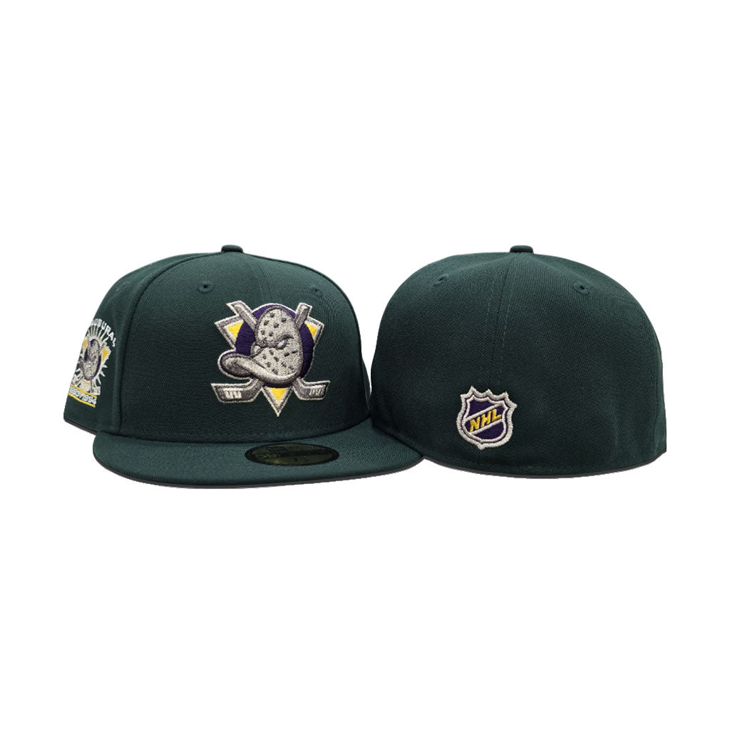 Dark Green Anaheim Mighty Ducks Gray Bottom 1993-1994 Inaugural Season Side Patch New Era 59Fifty Fitted