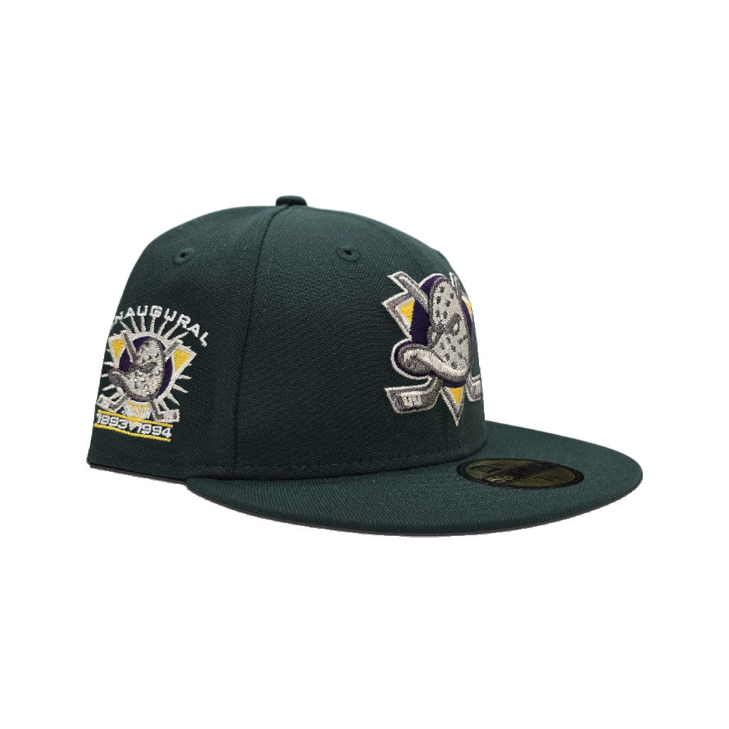 Dark Green Anaheim Mighty Ducks Gray Bottom 1993-1994 Inaugural Season Side Patch New Era 59Fifty Fitted