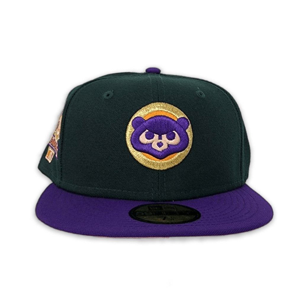 Dark Green Chicago Cubs Purple Visor Peach Bottom 1990 All Star Game Side Patch New Era 59Fifty Fitted