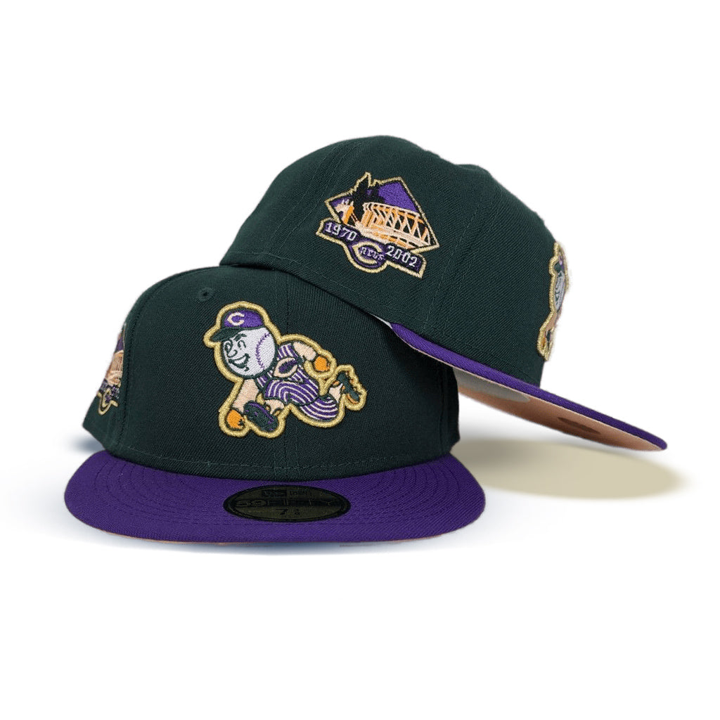 Dark Green Cincinnati Reds Purple Visor Peach Bottom 1970-2002 side Patch New Era 59Fifty Fitted