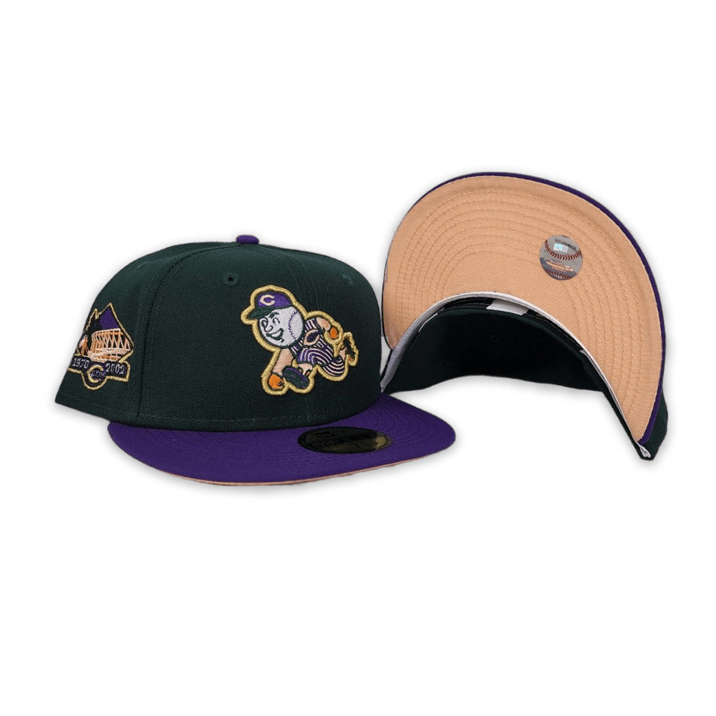 Dark Green Cincinnati Reds Purple Visor Peach Bottom 1970-2002 side Patch New Era 59Fifty Fitted