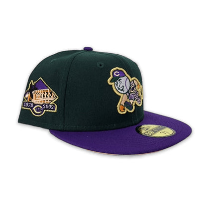 Dark Green Cincinnati Reds Purple Visor Peach Bottom 1970-2002 side Patch New Era 59Fifty Fitted