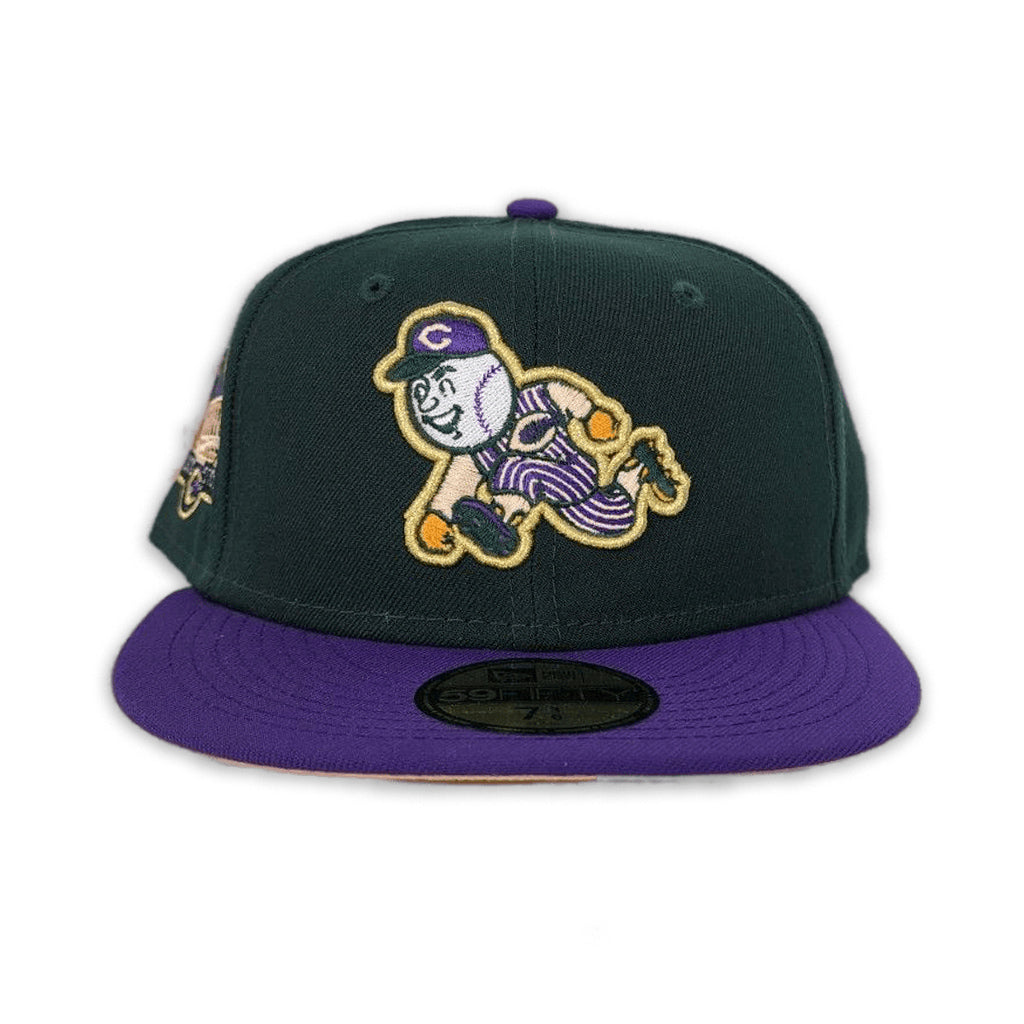 Dark Green Cincinnati Reds Purple Visor Peach Bottom 1970-2002 side Patch New Era 59Fifty Fitted