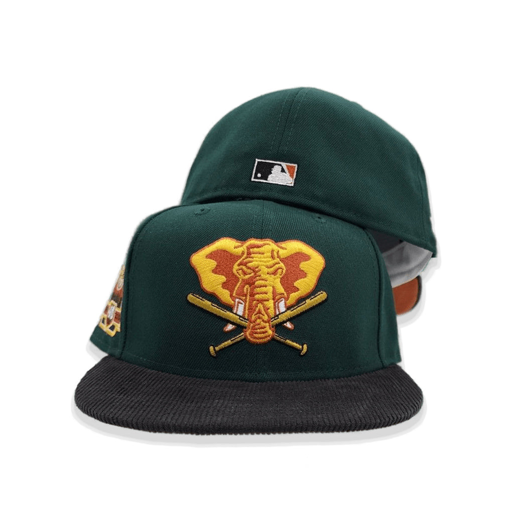 Dark Green Oakland Athletics Black Corduroy Visor Rust Bottom 40th Anniversary Side Patch New Era 59Fifty Fitted