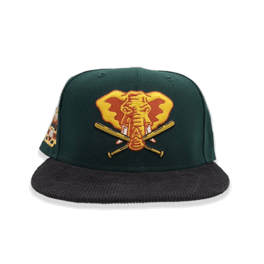 Dark Green Oakland Athletics Black Corduroy Visor Rust Bottom 40th Anniversary Side Patch New Era 59Fifty Fitted