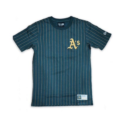 Dark Green Oakland Athletics Yellow Pinstripe New Era Short Sleeve T-shirt