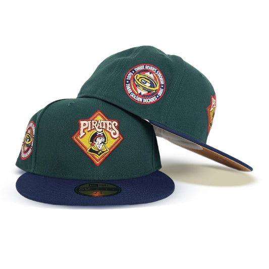 Dark Green Pittsburgh Pirates Navy Blue Visor Gold Bottom Three Rivers Stadium Side Patch New Era 59Fifty Fitted