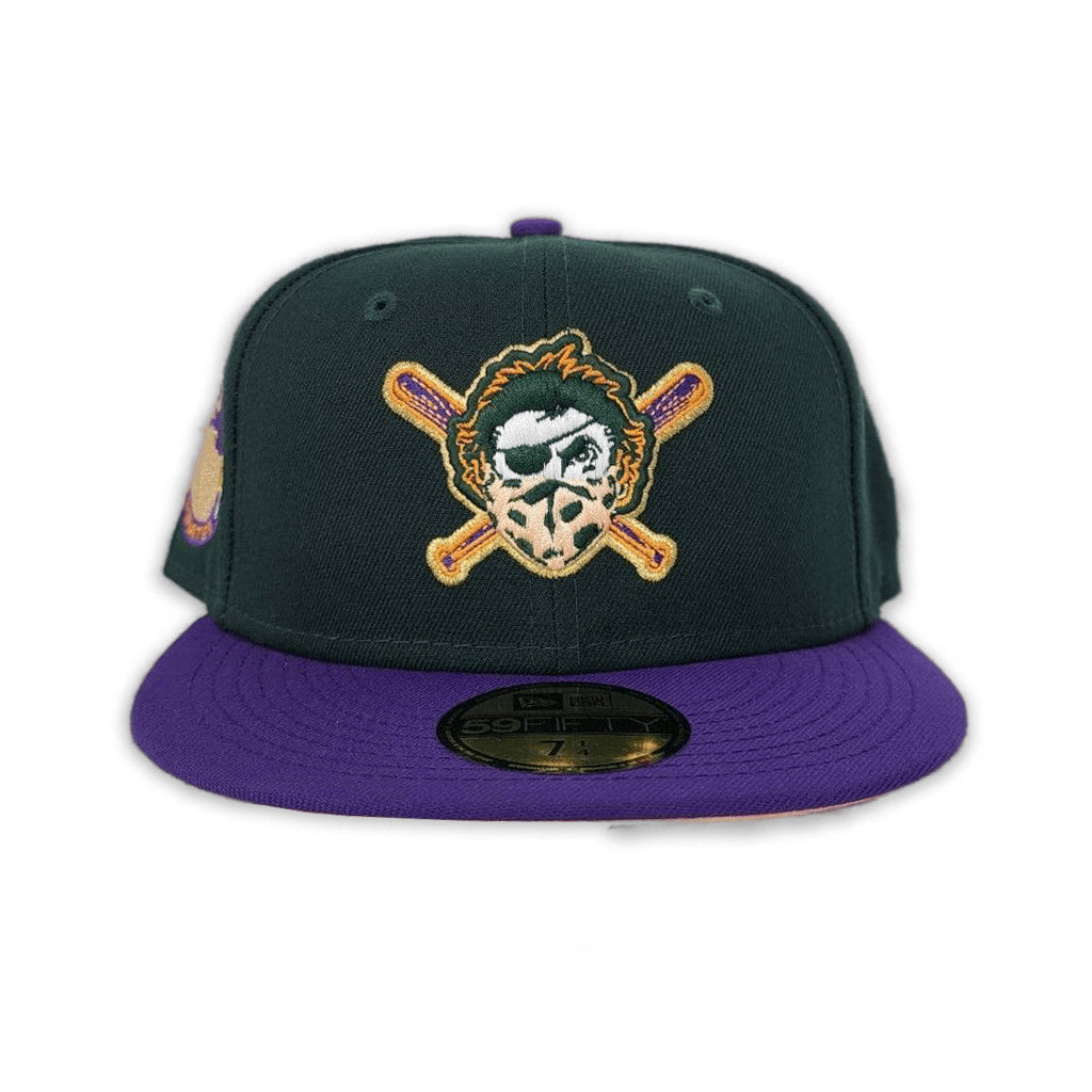 Dark Green Pittsburgh Pirates Purple Visor Peach Bottom Pirates Flag Side Patch New Era 59Fifty Fitted