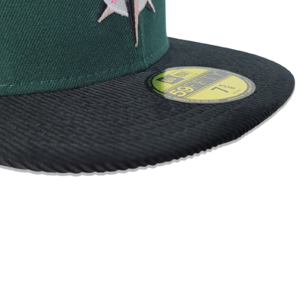 Dark Green Seattle Mariners Black Corduroy Visor Pink Bottom 40th Anniversary New Era 59Fifty Fitted