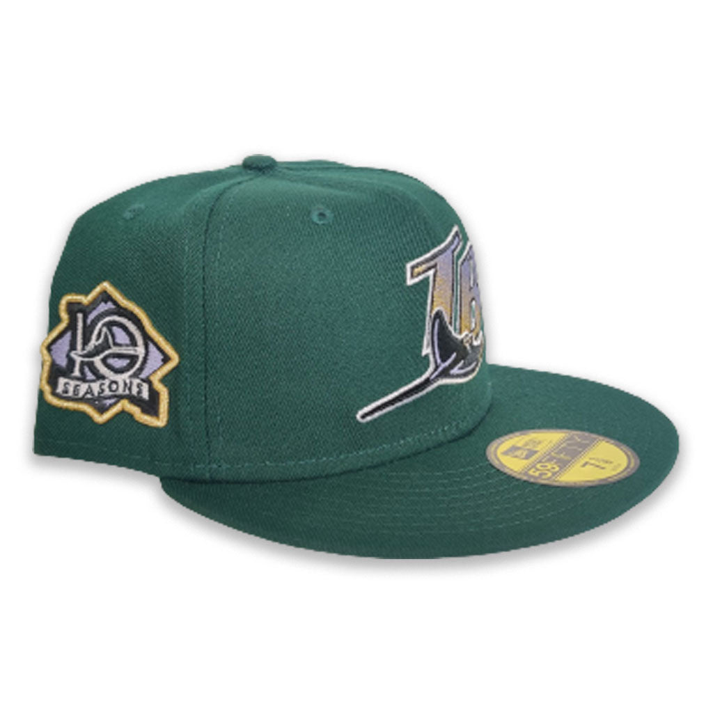 Dark Green Tampa Bay Rays Lavender Bottom 10th Seasons Side Patch New Era 59Fifty Fitted