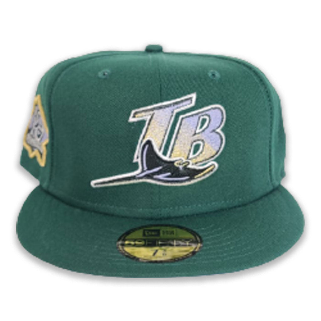 Dark Green Tampa Bay Rays Lavender Bottom 10th Seasons Side Patch New Era 59Fifty Fitted