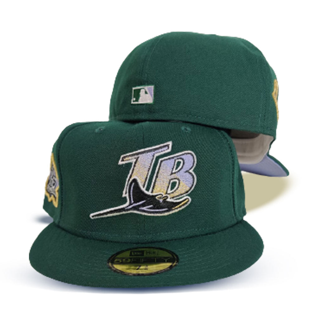 Dark Green Tampa Bay Rays Lavender Bottom 10th Seasons Side Patch New Era 59Fifty Fitted