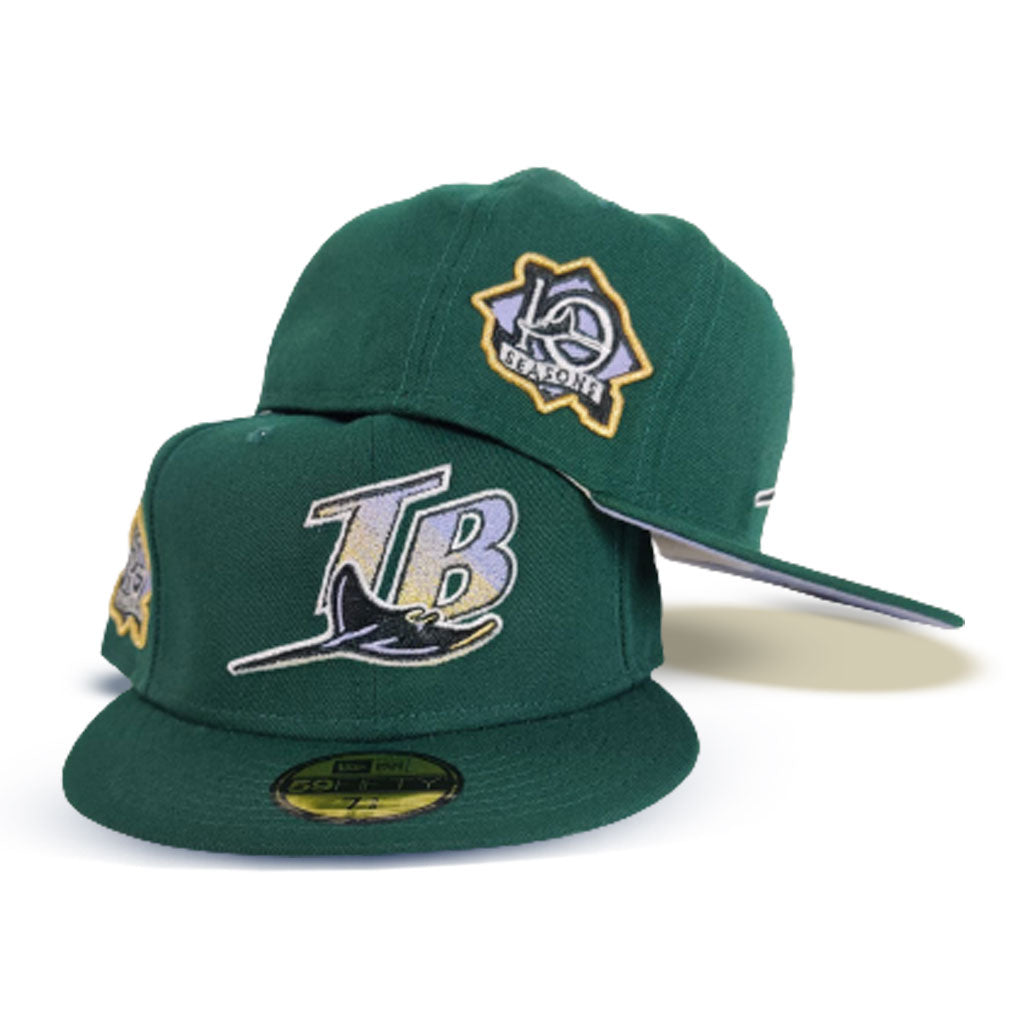 Dark Green Tampa Bay Rays Lavender Bottom 10th Seasons Side Patch New Era 59Fifty Fitted