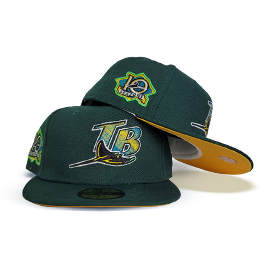 Dark Green Tampa Bay Rays Yellow Bottom 10th Seasons Side Patch New Era 59Fifty Fitted