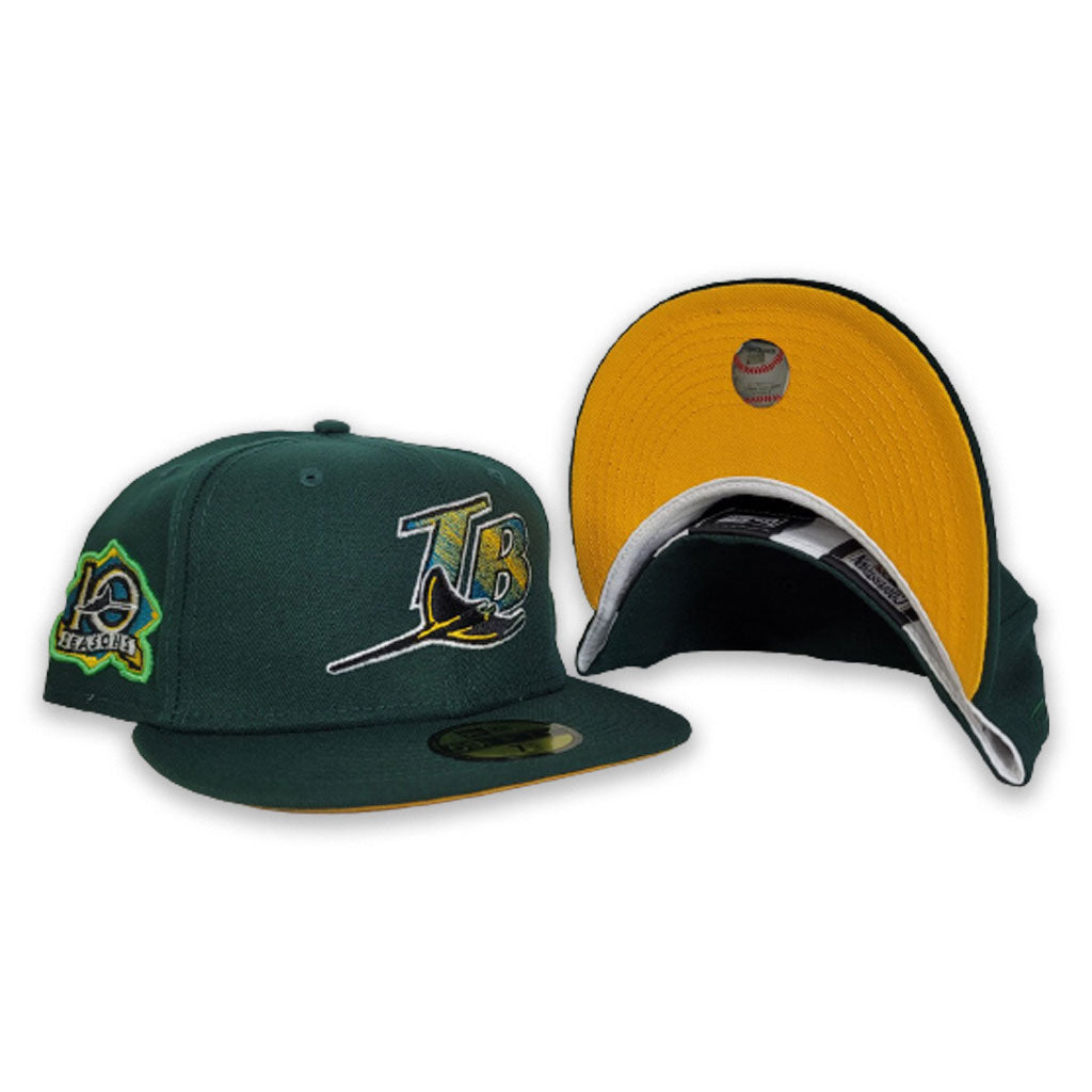 Dark Green Tampa Bay Rays Yellow Bottom 10th Seasons Side Patch New Era 59Fifty Fitted
