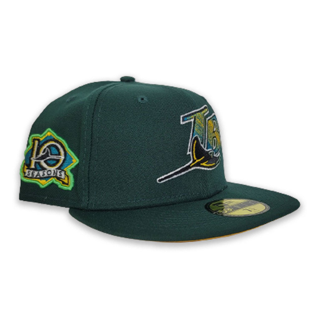 Dark Green Tampa Bay Rays Yellow Bottom 10th Seasons Side Patch New Era 59Fifty Fitted