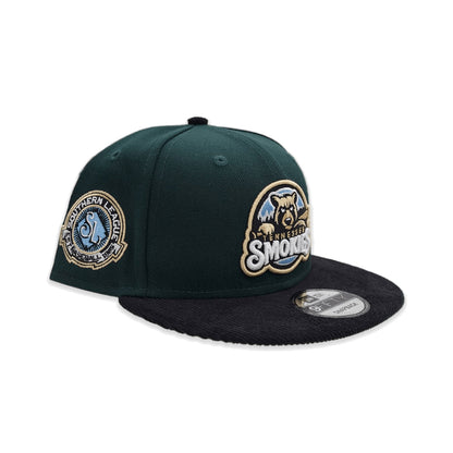 Dark Green Tennessee Smokies Black Corduroy Visor Vegas Gold Bottom Southern League Side Patch New Era 9Fifty Snapback