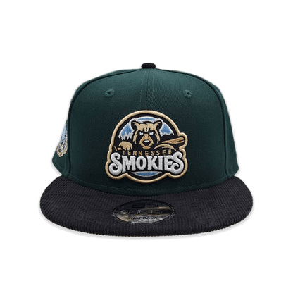 Dark Green Tennessee Smokies Black Corduroy Visor Vegas Gold Bottom Southern League Side Patch New Era 9Fifty Snapback