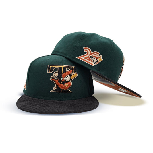 Dark Green Toronto Blue Jays Black Corduroy Visor Rust Bottom 20th Anniversary Side Patch New Era 59Fifty Fitted