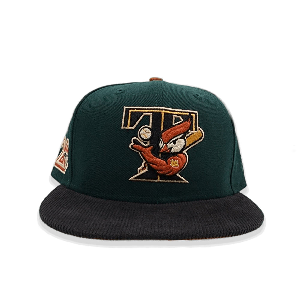 Dark Green Toronto Blue Jays Black Corduroy Visor Rust Bottom 20th Anniversary Side Patch New Era 59Fifty Fitted