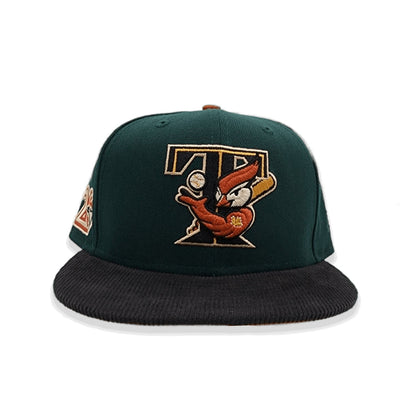 Dark Green Toronto Blue Jays Black Corduroy Visor Rust Bottom 20th Anniversary Side Patch New Era 59Fifty Fitted