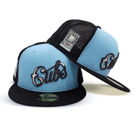 Doscientos Blue Script Chicago Cubs Black Trucker Gray Bottom 1933 All Star Game Side Patch New Era 59Fifty Fitted