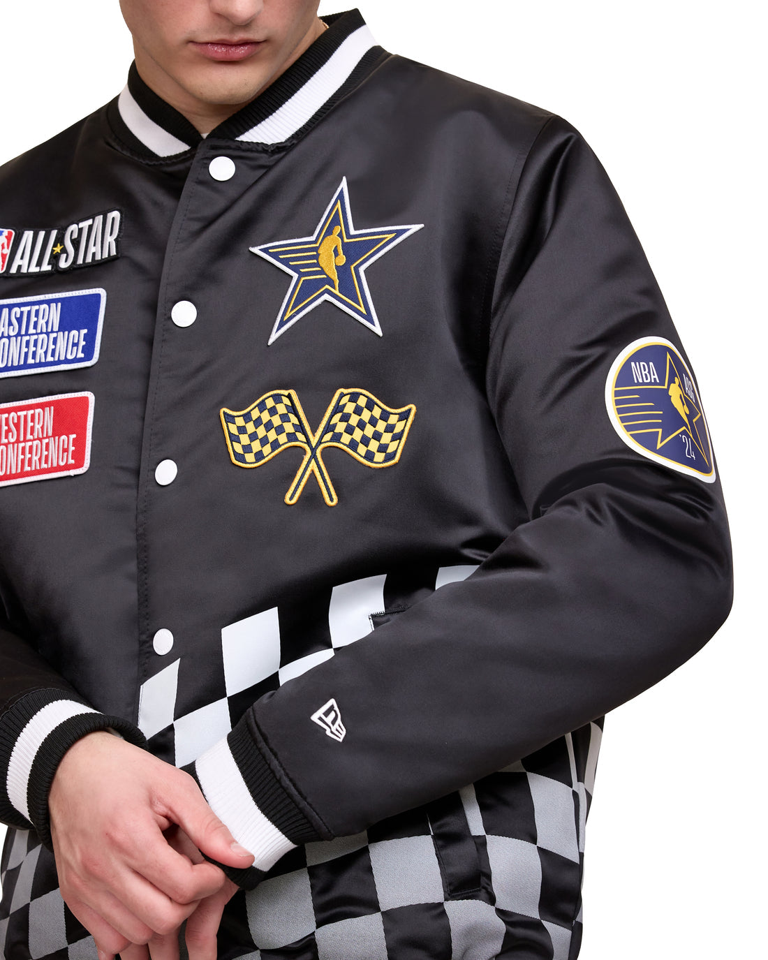Black NBA All Star Game New Era Mens Rally Drive Medium Weight Satin Jacket