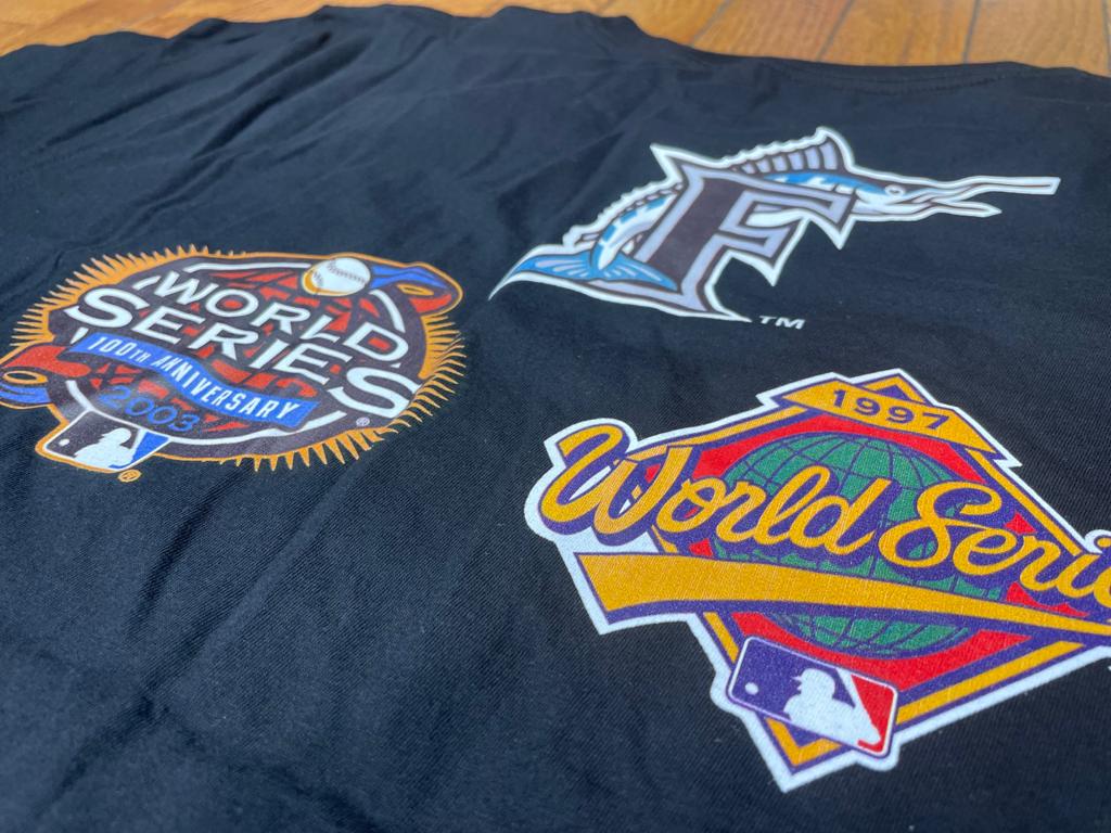 BLACK FLORIDA MARLINS 2X WORLD SERIES CHAMPIONS NEW ERA SHORT SLEEVE T-SHIRT