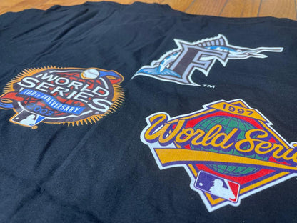 BLACK FLORIDA MARLINS 2X WORLD SERIES CHAMPIONS NEW ERA SHORT SLEEVE T-SHIRT
