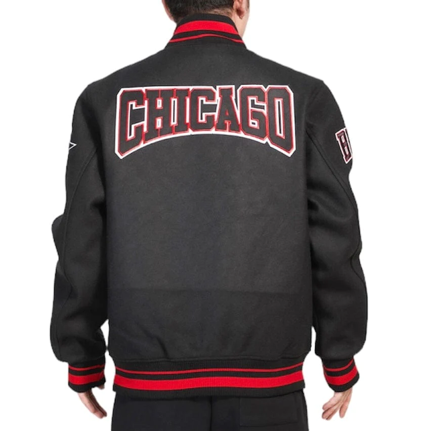 Black Chicago Bulls Pro Standard Crest Wool Varsity Jacket