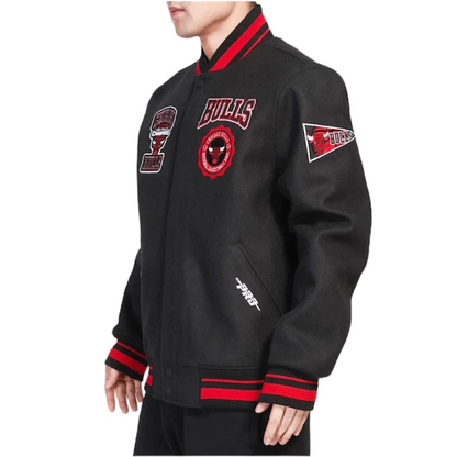 Black Chicago Bulls Pro Standard Crest Wool Varsity Jacket