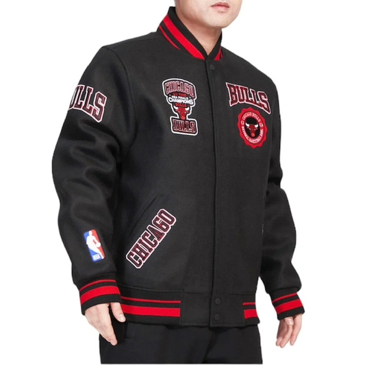Black Chicago Bulls Pro Standard Crest Wool Varsity Jacket