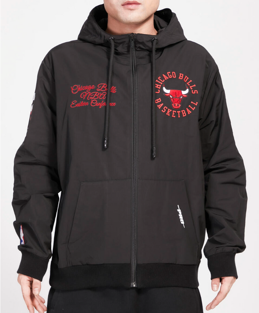 Pro Standard Black Chicago Bulls Hybrid Woven Full Zipup Hoodie