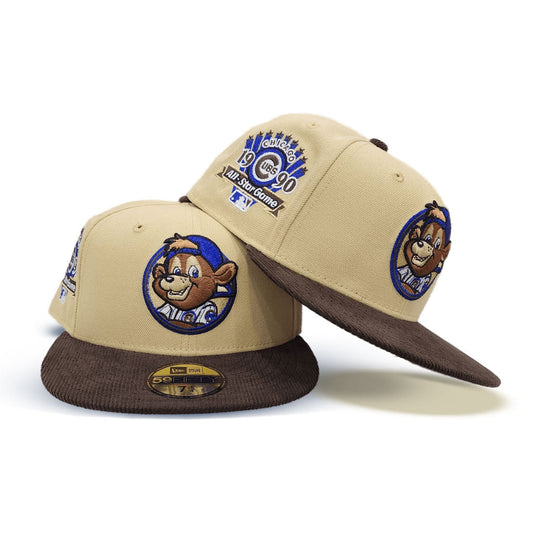 Vegas Gold Chicago Cubs Clark The Bear Logo Brown Corduroy Visor Gray Bottom 1990 All Star Game Side Patch New Era 59Fifty Fitted