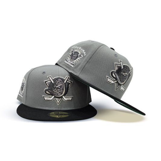 Storm Gray Anaheim Mighty Ducks Black Visor Green Bottom 1993-1994 Inaugural Season Side Patch New Era 59Fifty Fitted