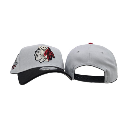 Gray Chicago Blackhawks Black Curved Brim Gray Bottom 2015 Stanley Cup Champions Side Patch New Era A-Frame 9Forty Snapback
